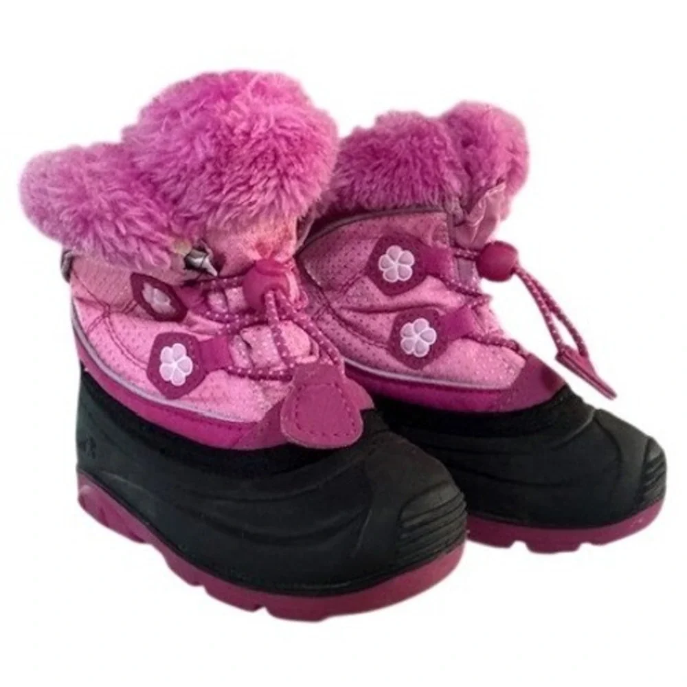 Kamik Pink Glitter Flower Waterproof Winter Snow Boots Wool Lining Toddler -‎ 7